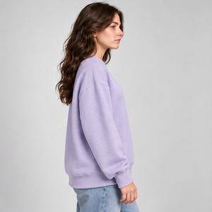 Sudadera de Cuello Redondo con Letras Universitarias en Color Lavanda Sólido para Mujer, Manga Larga, Personalizada, Trackstar OEM, Marca Privada - Product Image 4