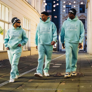 Conjunto de chándal con capucha y pantalones de chándal unisex de invierno con logotipo personalizado 100% algodón pesado transpirable de secado rápido - Product Image 2