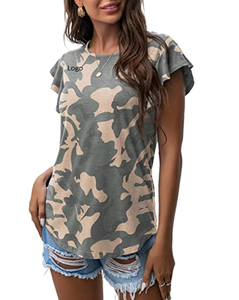 Camisetas de punto con volantes para mujer, Top de manga corta con cuello redondo, Túnica sin mangas, blusa, Túnica de verano - Product Image 5