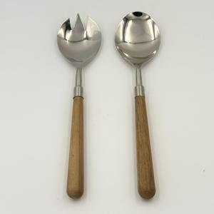 Cuchara para Ensalada de Acero Inoxidable, Cubertería, Cuchara para Ensalada Grande con Mango Largo, Tenedor con Mango de Madera, Juego de Servidores de Ensalada, Cuchara para Servir - Product Image 4