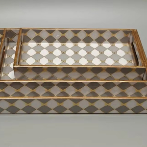 Magnifique plateau rectangulaire Art déco pour plateau à thé en bois de manguier avec impression de fruits design Prix compétitif Plateau de service en vrac en gros - Product Image 1