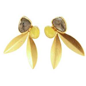 Labradorite และสีเหลือง Chalcedony 925ต่างหูเงินชุบทองออกแบบต่างหูเงิน - Product Image 1