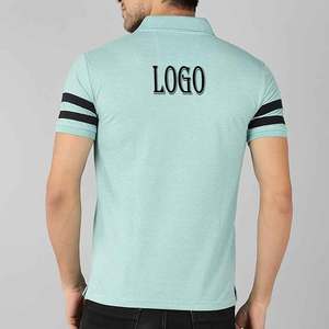Plain blank men <b>Tshirts</b> with embroidered logo polo collar stripes on sleeve style 3 button closure golf polo shirts - Product Image 3