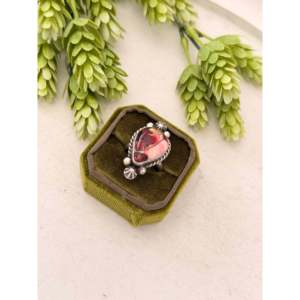 Johnny Dixon <b>Adjustable</b> <b>Ring</b> with Rose Dahlia & Sterling Silver Natural Stone Boho Romantic Style Oval Cut - Product Image 3