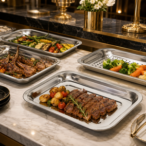 <span class=keywords><strong>Plateau</strong></span> <span class=keywords><strong>de</strong></span> service rectangulaire en acier inoxydable, assiette carrée, <span class=keywords><strong>plateau</strong></span> à nourriture pour hôtel, restaurant, cuisine - Product Image 1
