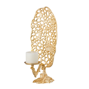 Portavelas de Metal con diseño de hoja grande y soporte votivo, Color dorado, diseño elegante, tarro de vela único, estilo concreto hecho a mano - Product Image 5