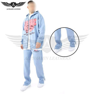 ชุดวอร์มผ้าฝ้ายเป็นมิตรต่อสิ่งแวดล้อมชุดวอร์มผ้าคอตตอนสีฟ้าอ่อนพร้อมพิมพ์ซิลค์สกรีนแบบบาน - Product Image 6