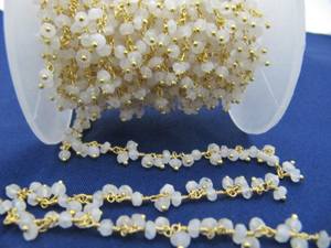 Cadena colgante de piedra lunar arcoíris natural, cadena de racimo con cuentas facetadas Rondelle, cadena de cuentas de piedra lunar de 3-4mm de tamaño - Product Image 2