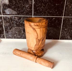 Mortier et pilon en bois traditionnel pour la maison restaurant accessoires de cuisine herbes et épices outils granit médecine broyeur masher - Product Image 2