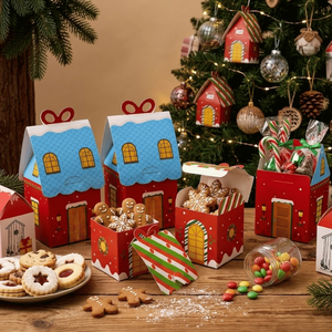 Boîte à friandises pliable en papier personnalisée en forme de maison pour Noël, cadeau de fête, emballage de pâtisserie au Vietnam - Product Image 4