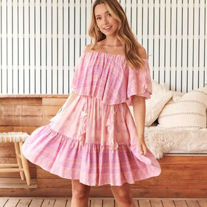 Off the Shoulder Party Wear Knee Length Designer Handmade Ruffle Elegant Fashion <b>Short</b> <b>Dress</b> - Product Image 1