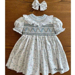 Mignon Bishop Smocked bébé fille robe brodée à la main A-ligne bébé fille robe brodée avec des épines et des fleurs-OEM-ODM - Product Image 1