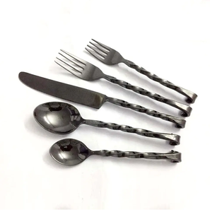 High Quality Hot Selling <b>Cutlery</b> Top Grade <b>black</b> color 5 pcs with <b>black</b> Plated Forged <b>Cutlery</b> home and Hotel Flatware - Product Image 3
