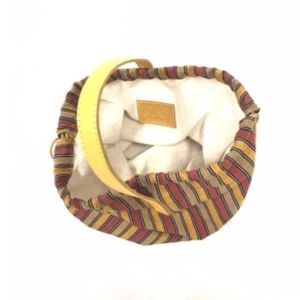 Bolso con cordón de algodón a rayas colorido con asa de cuero duradera Bolso de hombro de moda para mujer Respetuoso con el medio ambiente - Product Image 1