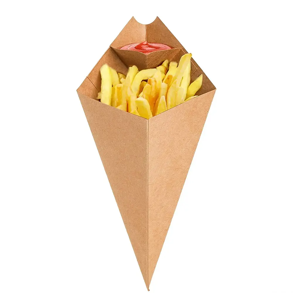Biodegradable Custom Printing French Fry Boxes Wholesale Disposable French Fries Paper Cone