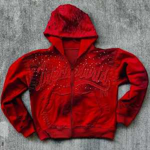 เสื้อฮู้ดซิปผู้ชายสไตล์สตรีทแวร์ ดีไซน์ฟอกสีแบบ Speedy Industry พร้อมลายปักแบบ Distress  ผ้าฝ้าย 100% - Product Image 1