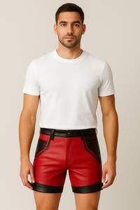 Pantalones cortos de motorista de algodón rojo y negro para hombre, ropa de calle de punto transpirable Vintage con cordón de cintura media informal - Product Image 2