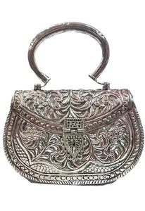 Bolso de mano de Metal plateado tradicional especial para mujer con asa metálica para fiestas, bolsos de mano para recuerdo de boda - Product Image 5