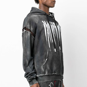 Pakistán fabricante personalizado impreso Logo 100% algodón desgastado Sudadera con capucha de manga larga estilo de bolsillo desgastado sudaderas con capucha para hombre - Product Image 3