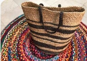 Bolsos de Mano de Mujer de Estilo Moderno, Trenzados de Yute y Algodón, Gran Capacidad, Ecológicos, Elegantes, Plegables, con Cierre Abierto y Correa para el Hombro - Product Image 3