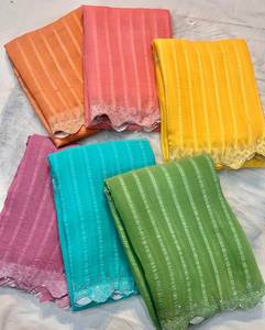 Desgaste de rutina Fancy Cut Border Work Peso ligero Pure Shimmer Georgette Patrón Longitud larga Fancy Saree con pieza de blusa - Product Image 6