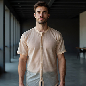 Voir à travers les t-shirts boutonnés chemises sexy de nuit pour hommes voir à travers le col rabattu hommes chemises à boutons hommes - Product Image 5