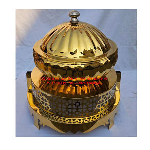 Chauffe-plats rectangulaire plaqué or exclusif en acier inoxydable avec motif orné pour la restauration hôtelière et événementielle - Product Image 2