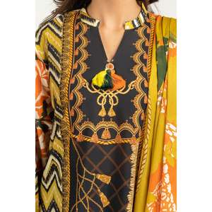 IUSTKSD-833 Conjunto de 3 Piezas de Kaftán Estampado para Jardín, Diseño Moderno con Contraste de Color, 100% Algodón, Cuello en V, para Verano - Product Image 1