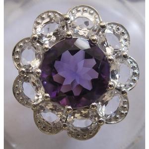 Natural Stone <b>Ring</b> with <b>Amethyst</b> and Topaz Rhodium Plated Marquise Cluster Gemstone Bezel Setting Technology - Product Image 1