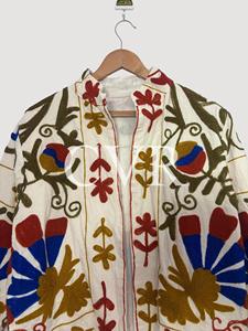 Manteau en coton brodé à la main à motifs floraux, manches longues, col rond, style bohème, grande taille, vêtements décontractés pour femmes, vêtements d'extérieur pour le printemps - Product Image 4