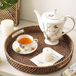 Tissé en osier rotin plateaux meilleure vente Amazon plateau pour services à thé décor à la maison indien haute qualité rond thé café plateau de service - Product Image 3