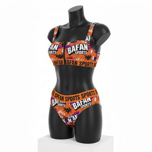 ชุดบิกินี่ผ้าโพลีเอสเตอร์ผสมสแปนเด็กซ์พรีเมียม สีส้ม ผ้าสเตรชพิมพ์ลายทั้งตัว ซิปด้านหน้า โลโก้แบบรีดร้อน สำหรับผู้หญิง - Product Image 1