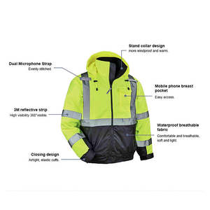 เสื้อแจ็คเก็ตทำงานแบบมีฮู้ดซ่อนในตัว คุณภาพสูง ผลิตจากโพลีเอสเตอร์ สะท้อนแสง มองเห็นได้ชัดเจน เหมาะสำหรับฤดูหนาว กันน้ำ บุซับในอย่างดี - Product Image 3