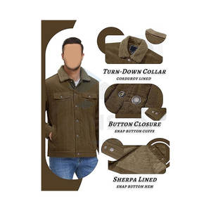 <b>Mens</b> <b>Corduroy</b> Trucker Jacket Sherpa Lined Fleece Winter Coat Warm Thick Casual Work Cargo Style Outdoor Cold Weather Jacket - Product Image 6