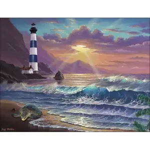 Jeff Wilkie paisaje marino arte faro acento decoración azulejo - Product Image 1