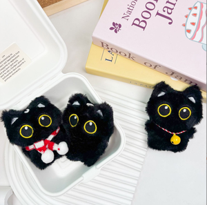 Modern Cute Embroidery Stuffed Plush <b>Black</b> Cat Keychain <b>Bag</b> Charm Rectangle Shape Eco-Friendly Lightweight Acryl Reusable - Product Image 3