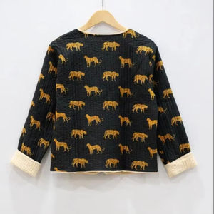 Abrigo de Tigre con estampado floral de invierno para mujer estilo bohemio hecho a mano chaqueta acolchada con cierre de gancho ropa de abrigo informal tela tejida - Product Image 4