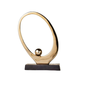 Sculpture décorative en métal en aluminium en métal de forme ronde avec la finition d'or et la base en métal avec la finition noire faite à la main - Product Image 6