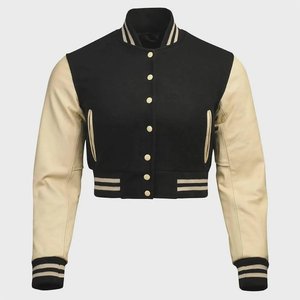 Veste universitaire pour femmes en gros, logo brodé personnalisé, manches en cuir, veste d'hiver, veste de rue, veste en laine, lettre brodée - Product Image 1