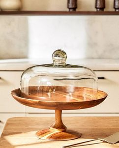 ถาดไม้อาคาเซียแบบทำมือขาตั้งสำหรับวางเค้กเครื่องล้างจานปลอดภัยสำหรับเสิร์ฟเค้กผลไม้ - Product Image 1