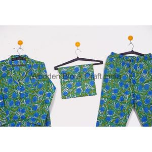 ชุดนอนผ้าฝ้ายเนื้อนุ่ม ชุดเพื่อนเจ้าสาว ชุดนอนผ้าฝ้ายคุณภาพสูง ชุดลำลอง ชุดนอนลายพิมพ์บล็อก ชุดนอนผ้าฝ้ายสำหรับผู้หญิง - Product Image 4