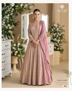 Robe Anarkali de créateur en Georgette véritable de qualité supérieure avec de riches broderies, robe de soirée pour la vente à l'exportation - Product Image 5