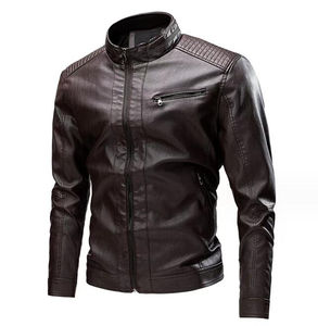 Chaqueta de Cuero Auténtico con Detalles de Paneles Acolchados y Cuello Alto con Correa de Botones a Presión para Hombre o Mujer - Product Image 6