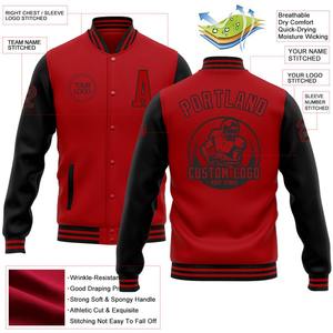 Veste bomber personnalisée rouge et noire, entièrement boutonnée, style varsity, coupe-vent d'hiver, streetwear vintage pour homme - Product Image 2