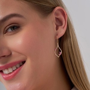 Diamond <b>Pretty</b> Drop <b>Earrings</b> Unique Marquise Pink Ruby Lab Grown 14K Gold Dangle for Bridesmaids - Product Image 4