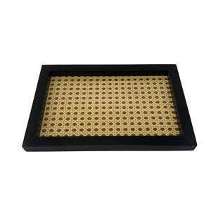 Canne tissée plateau décoratif cadre en bois noir Rectangle maison organisateur de stockage en gros personnalisé rotin décor plateau organisateur - Product Image 1