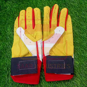 Best Selling High Quality Red And White Color Combination Cabretta Leather Baseball Batting Gloves With Customizable Color Logo - Product Image 3