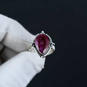 Kashmir Ruby Teardrop Rings 925 Sterling <b>Silver</b> <b>Solid</b> Rings Boho Jewelry Gemstone Rings Bohemian Rings - Product Image 2
