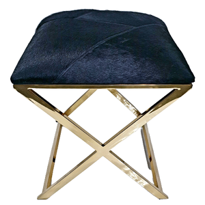 Tabouret croisé de haute qualité en acier inoxydable finition miroir, siège rembourré en cuir, plusieurs couleurs, pour la maison et le bureau, design contemporain - Product Image 3