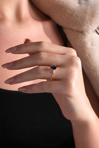 Solide 10k véritable or jaune bande laboratoire créer des branches de réglage de broche saphir amoureux de la nature minimaliste minuscule bague fine empilable - Product Image 4